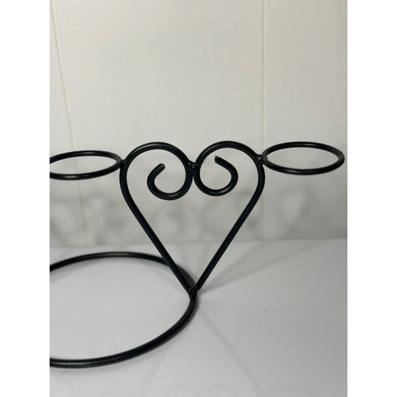 Black Metal 3-Heart Votive Candle Holder Rack 15" Wrought Iron Scroll Decor - Picture 3 of 6